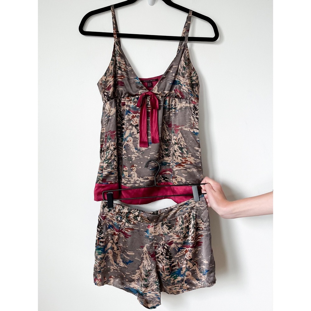 Princesse Tam-Tam‎ Satin Cami Top Cheeky Short Pajama Set Snowmen Womens Small